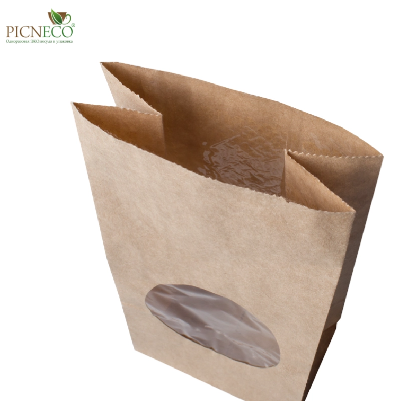 товар Крафт пакет с окном 70 мм, ламинированный, прямоугольное дно, 100*60*200 мм KPRL010